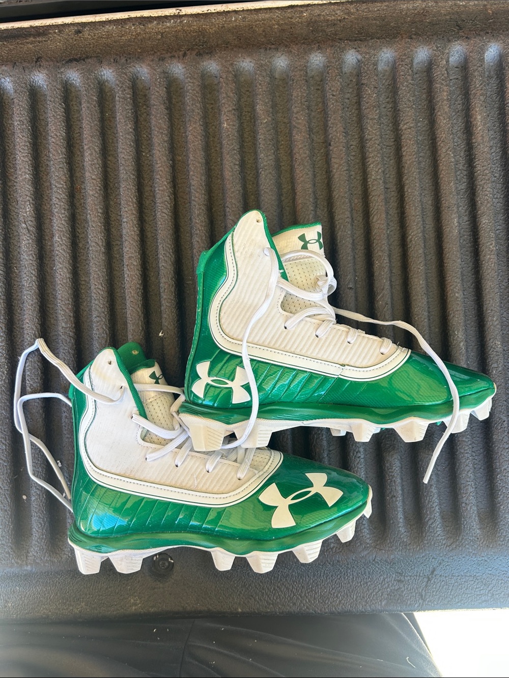 Under Armour Kids' Green and White Football Cleats